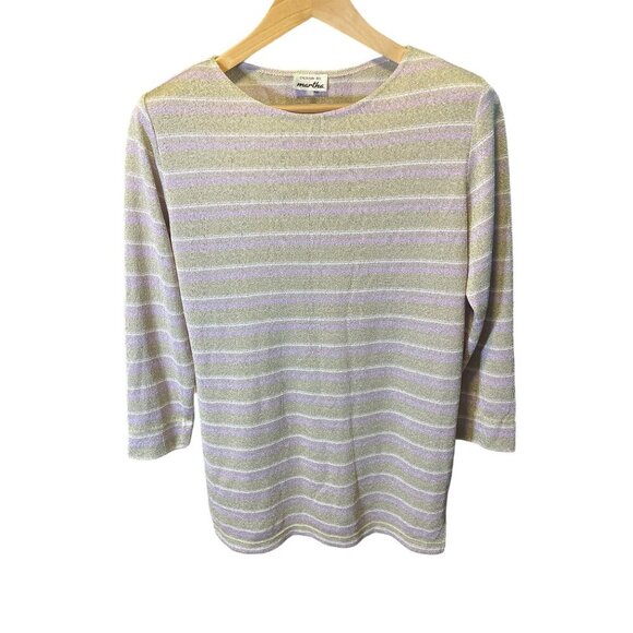 Design by Martha Gray and Violet Striped Three-Quarter Sleeve Crew Neck Top - Picture 1 of 7